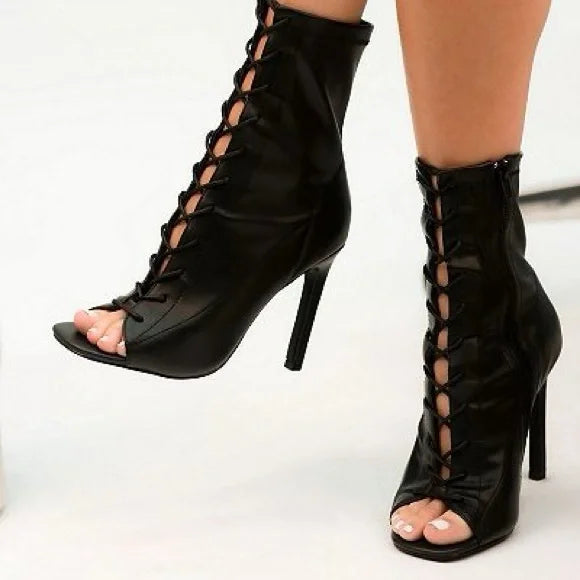 Open toe lace up booties