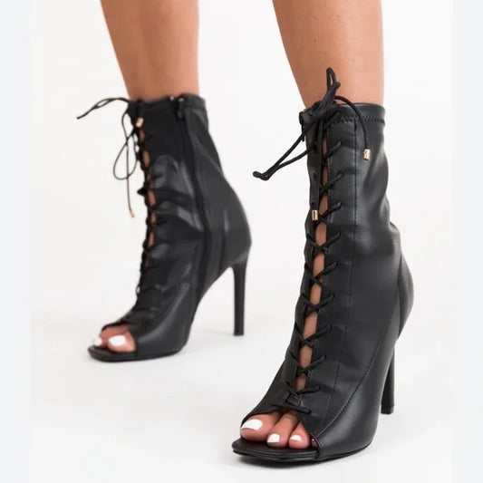 Open toe lace up booties