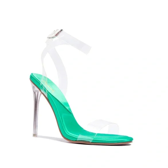 Clear heeled sandals in green