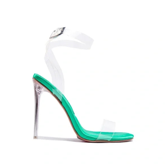 Clear heeled sandals in green