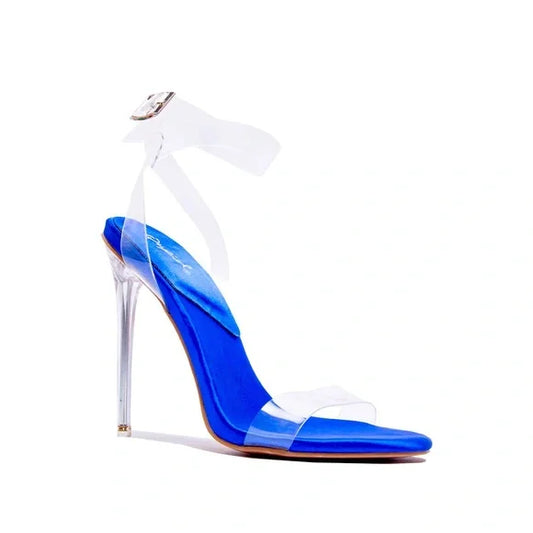 Royal blue clear heeled sandals