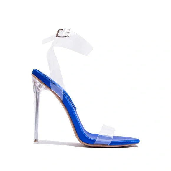 Royal blue clear heeled sandals