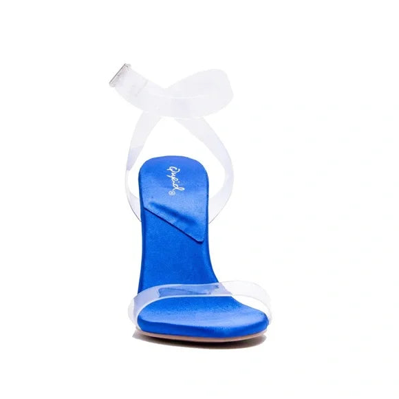 Royal blue clear heeled sandals