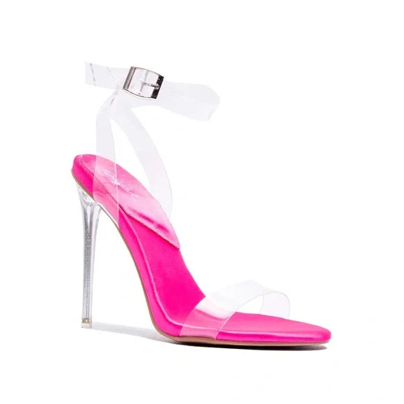 Hot pink clear heeled sandals