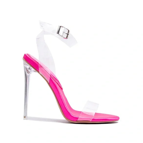 Hot pink clear heeled sandals