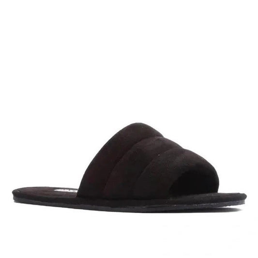 Black faux suede slippers