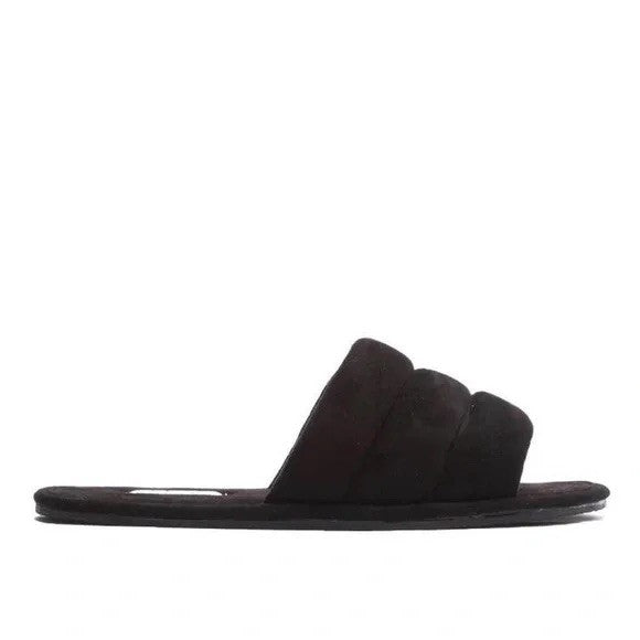 Black faux suede slippers