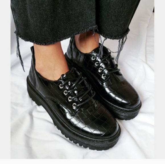 Black croc lace up loafers