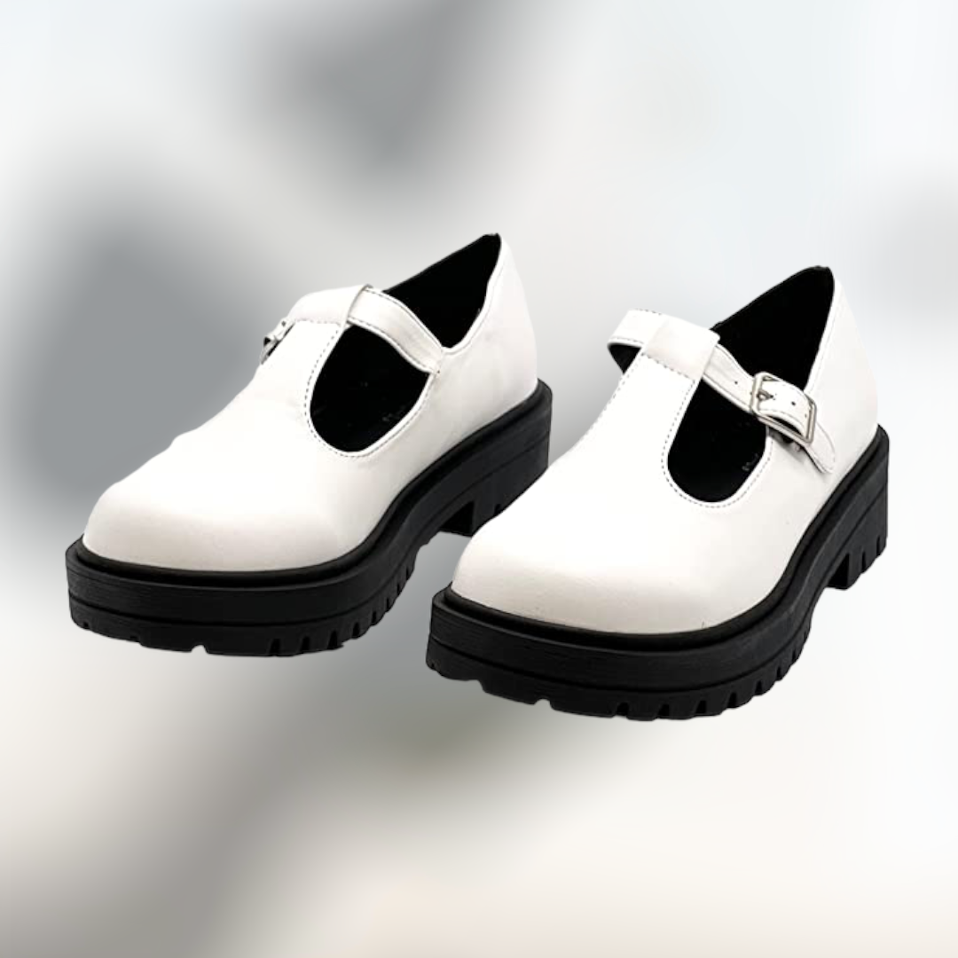 White mary Jane buckle loafers